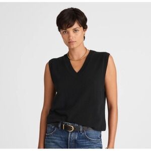 Madewell Sweater Womens Medium Black Cashmere V Neck Vest Relaxed Fit NS662